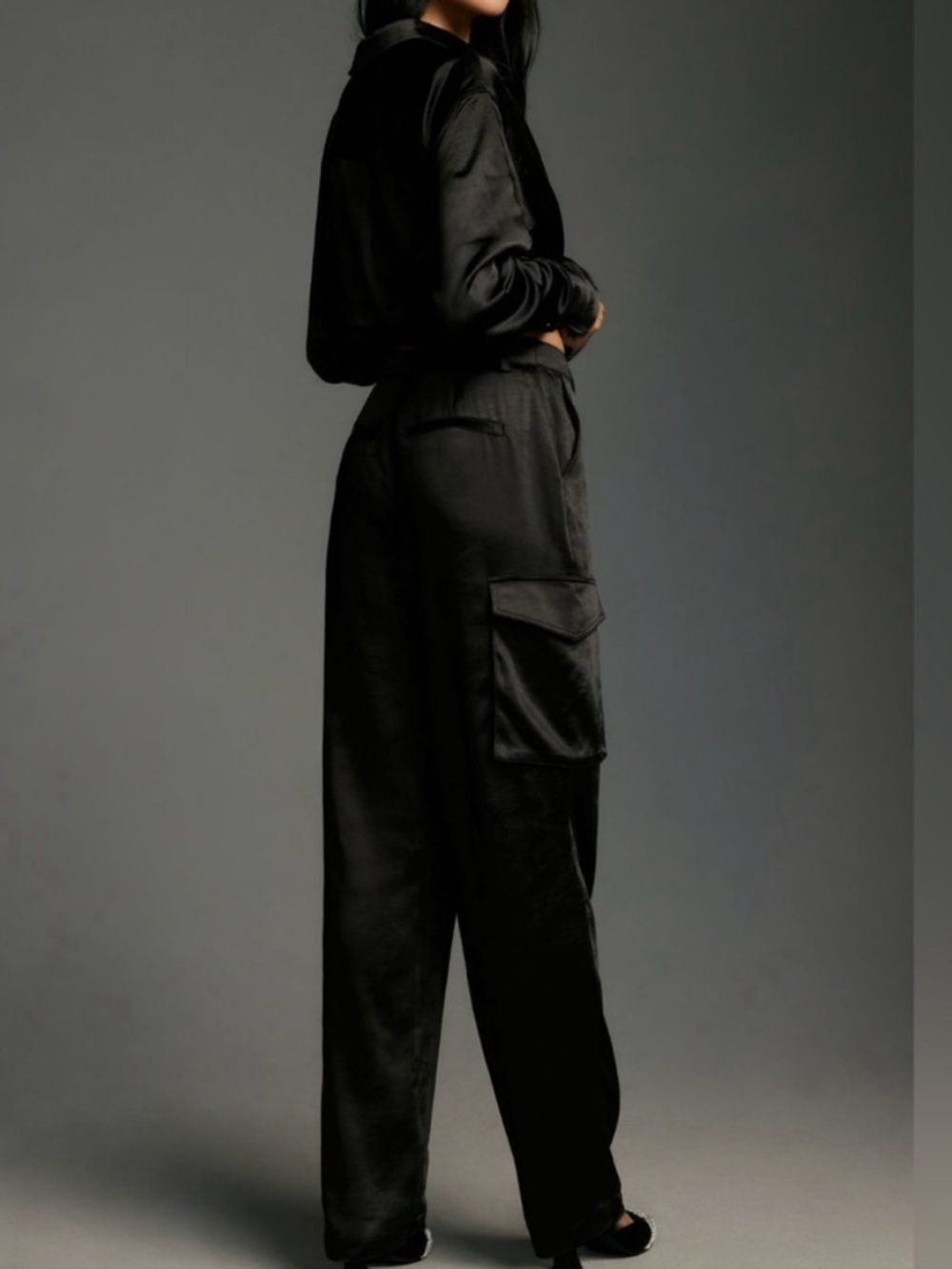 NWT Good American Washed Satin Cargo Pants Black Size 2 Revolve - Picture 4 of 17